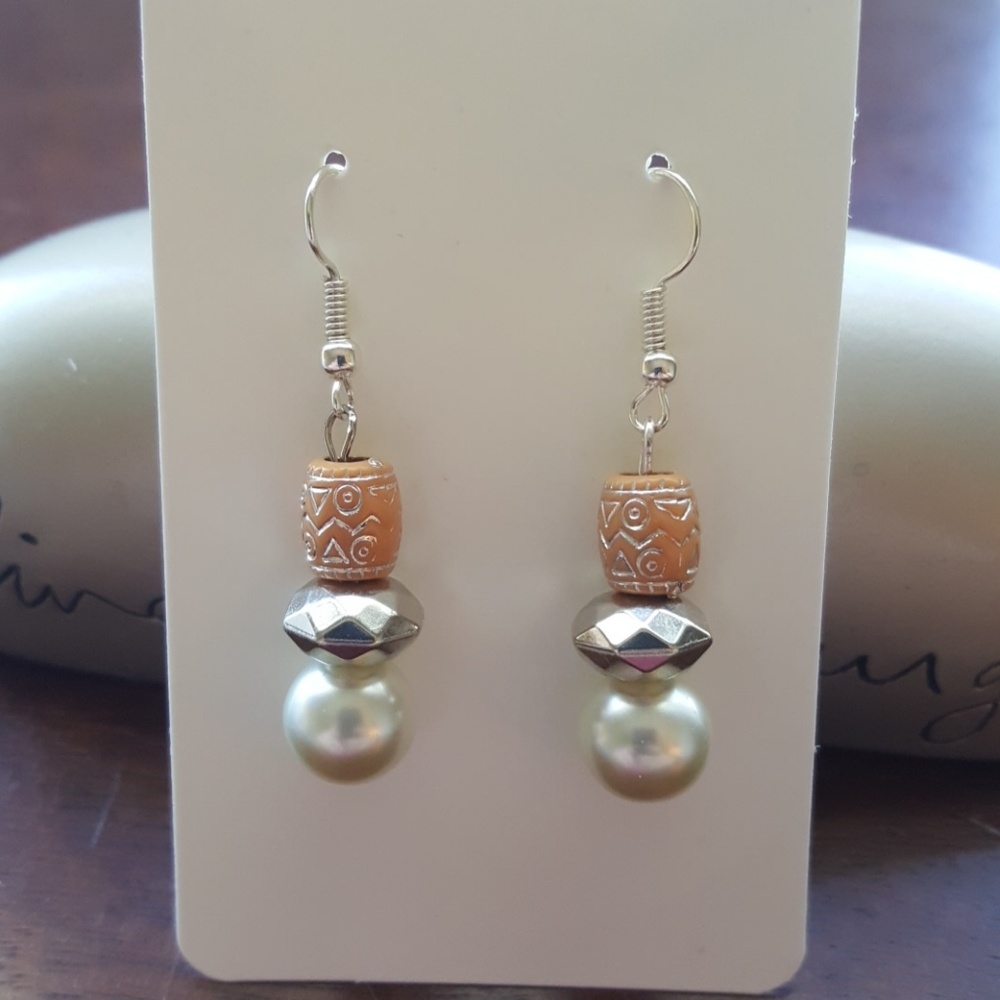 🍑 Peach & Silver //Statement Earrings